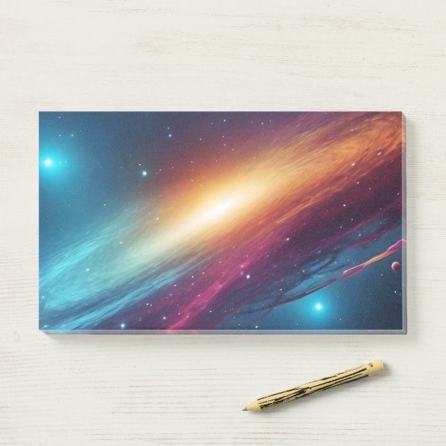 Futuristic Neon Space Galaxy Abstract Synthwave Post-it Notes (On Desk)