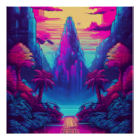 Futuristic Neon Tropical Scene – Sci-Fi Nature Art