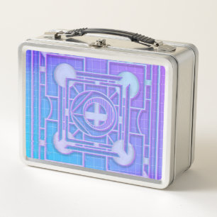 Futuristic Neon Vaporwave Abstract Geometric Metal Lunch Box