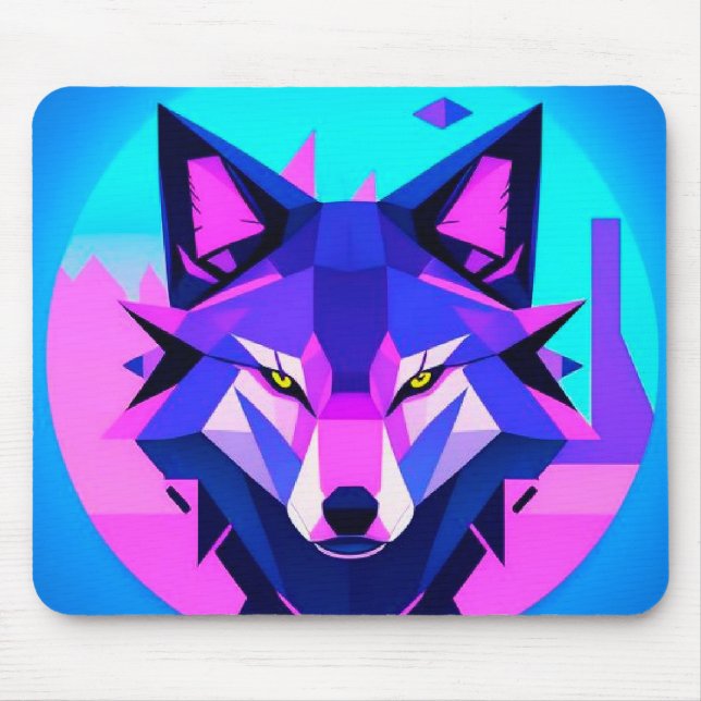 Futuristic Neon Wolf Face in Geometric Art Mouse Pad (Front)