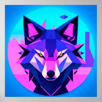 Futuristic Neon Wolf Face in Geometric Art