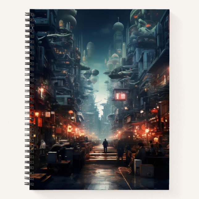 Futuristic Night City Cyberpunk Notebook (Front)