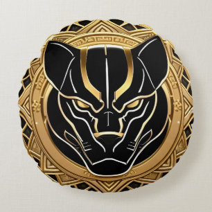 Futuristic Panther Emblem with Metallic Details Round Cushion