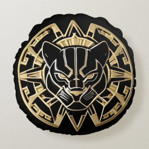 Futuristic Panther Emblem with Metallic Details Round Cushion