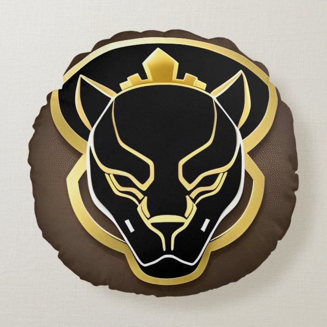 Futuristic Panther Emblem with Metallic Details Round Cushion (Front)
