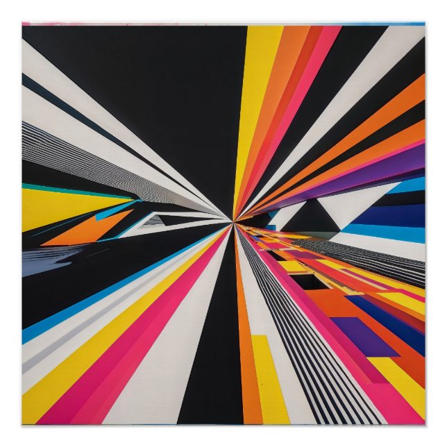 Futuristic Perspective Optical Illusion Colorful Poster (Front)