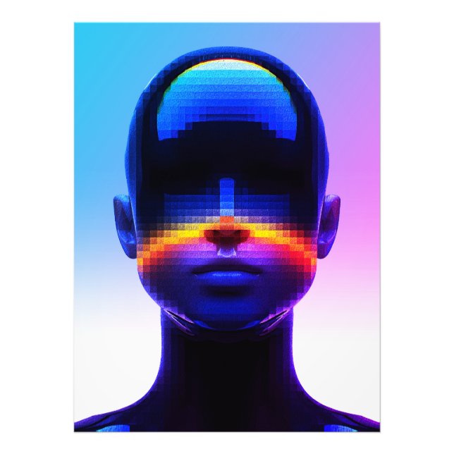 Futuristic Pixel Art Portrait – Digital Abstract Photo Print (Front)