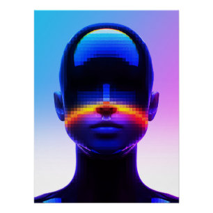 Futuristic Pixel Art Portrait – Digital Abstract Poster