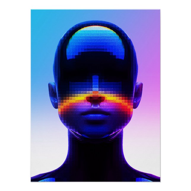 Futuristic Pixel Art Portrait – Digital Abstract Poster (Front)