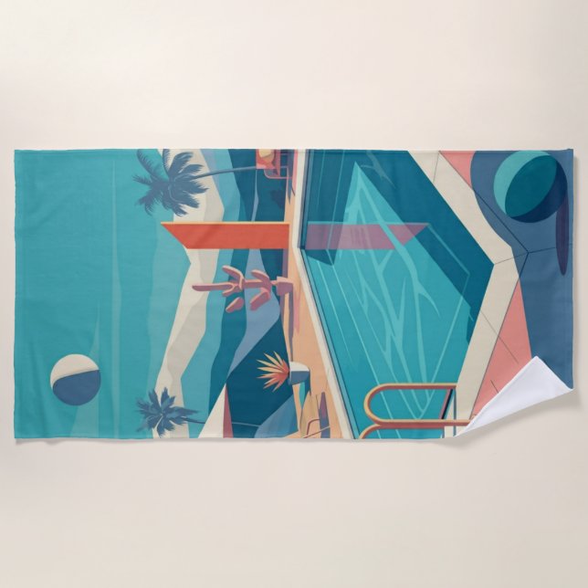 Futuristic Pool Scene Beach Towel (Front)
