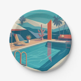 Futuristic Pool Scene Paper Plate