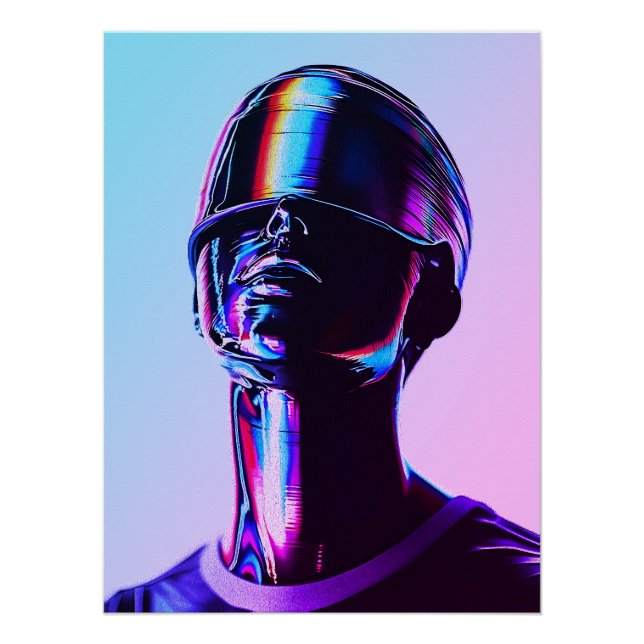Futuristic Rainbow Chrome Portrait Wall Art (Front)