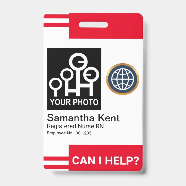 Futuristic Red Stripes Photo Template Employee ID Badge (Front)