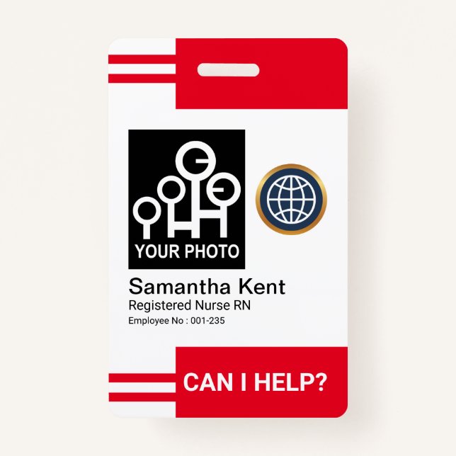 Futuristic Red Stripes Photo Template Employee ID ID Badge (Front)