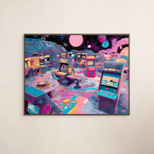 Futuristic Retro Arcade in Outer Space Canvas Print