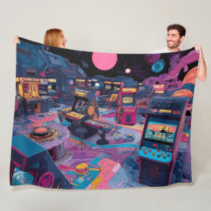 Futuristic Retro Arcade in Outer Space Fleece Blanket