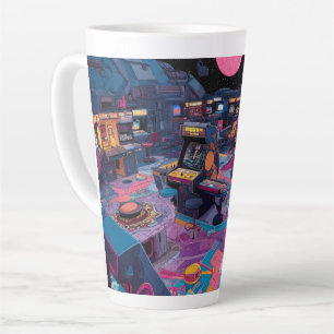 Futuristic Retro Arcade in Outer Space Latte Mug