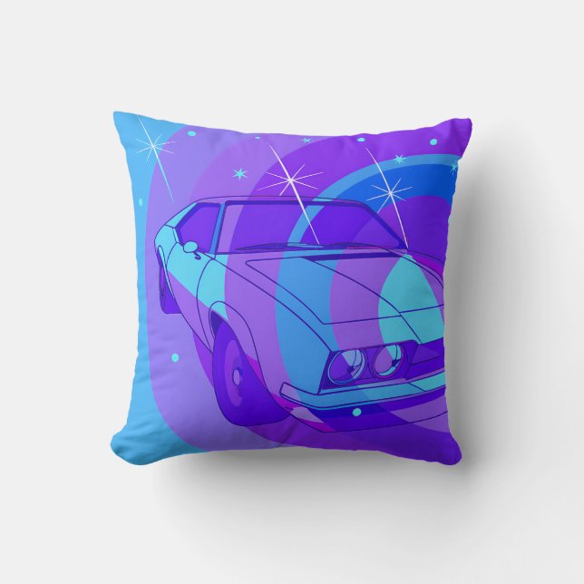 Futuristic Ride: Psychedelic Car Journey Cushion (Front)