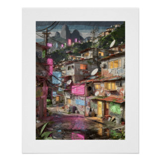 Futuristic Rio de Janeiro Daytime Neon Favela Stre Poster