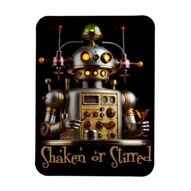 Futuristic Robot Bartender "Shaken or Stirred" Magnet (Vertical)