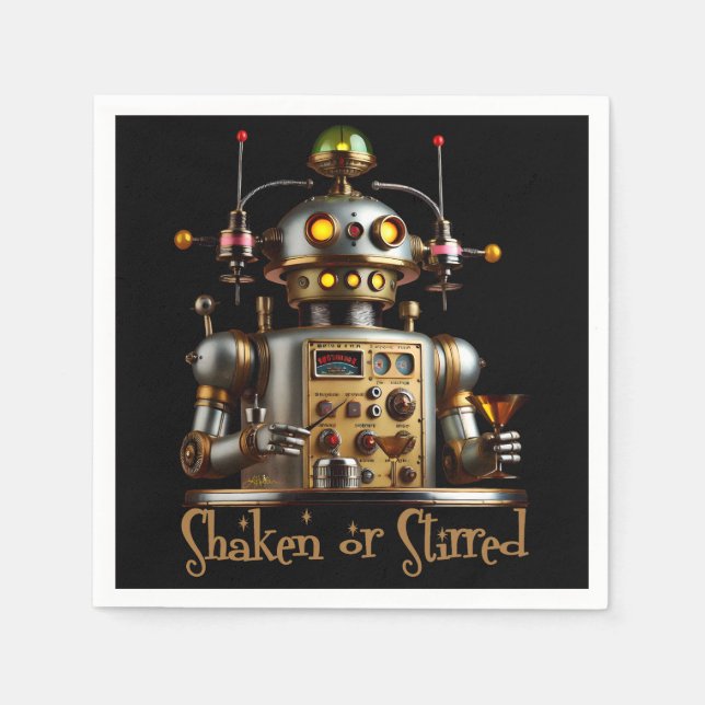 Futuristic Robot Bartender "Shaken or Stirred" Napkin (Front)