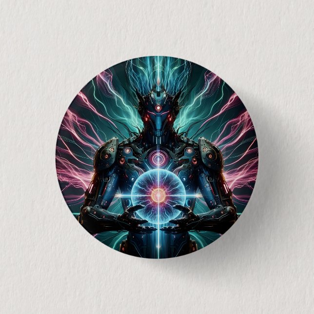 Futuristic Robot Cosmic Core Cyberpunk 3 Cm Round Badge (Front)