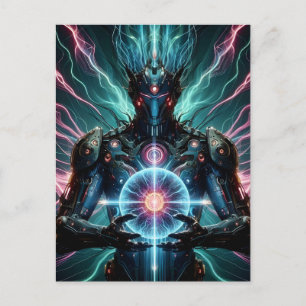 Futuristic Robot Cosmic Core Cyberpunk Announcement Postcard