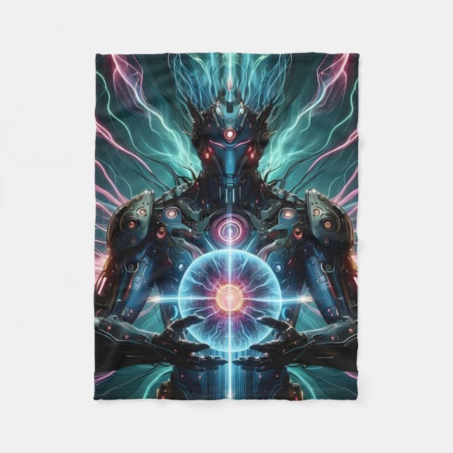 Futuristic Robot Cosmic Core Cyberpunk Fleece Blanket (Front)