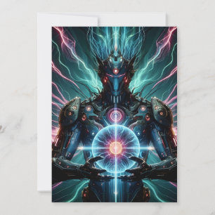 Futuristic Robot Cosmic Core Cyberpunk Holiday Card