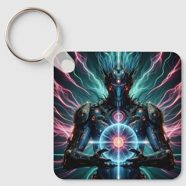 Futuristic Robot Cosmic Core Cyberpunk Key Ring (Front)
