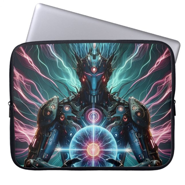 Futuristic Robot Cosmic Core Cyberpunk Laptop Sleeve (Front)