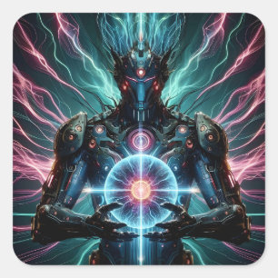 Futuristic Robot Cosmic Core Cyberpunk Square Sticker