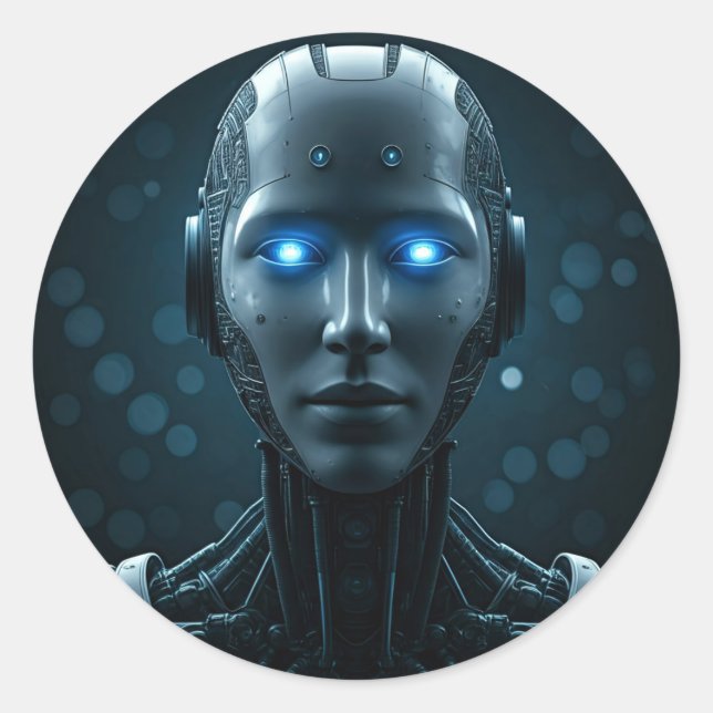 Futuristic Robot in a High-Tech Environment Classic Round Sticker (Front)