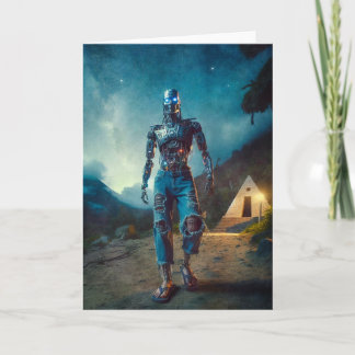 Futuristic Robot in Ancient Landscape Card