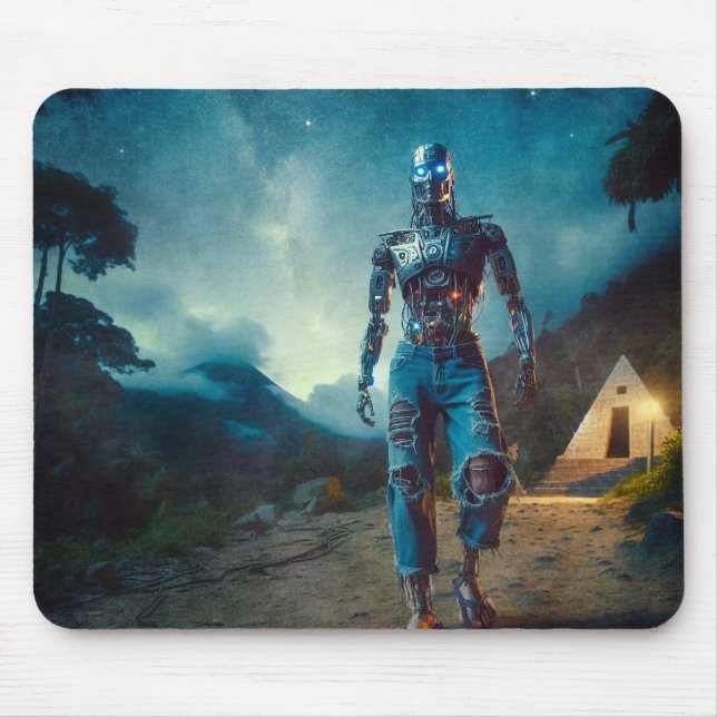 Futuristic Robot in Ancient Landscape Mouse Pad (Front)