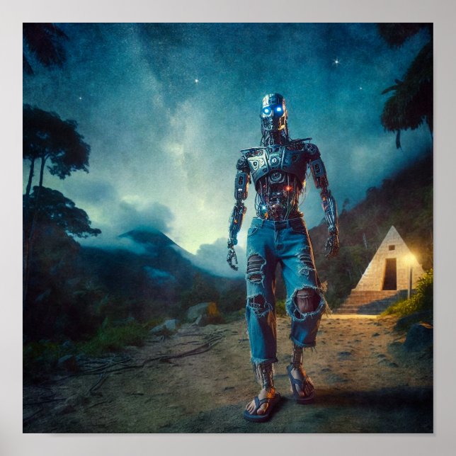 Futuristic Robot in Ancient Landscape Poster (Front)
