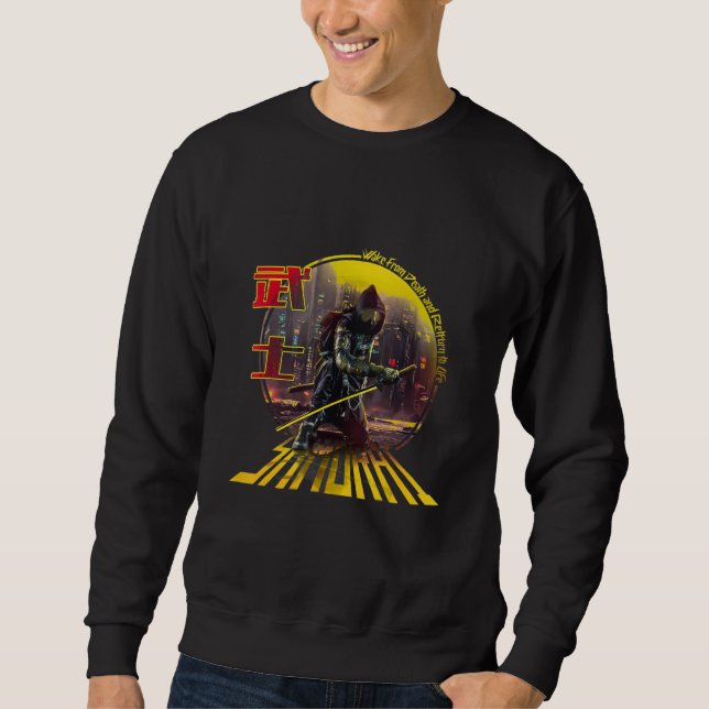 Futuristic Samurai Warrior in Japanese Cyberpunk s Sweatshirt (Front)
