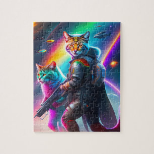 Futuristic Sci-Fi Astronaut Warriors Cats Jigsaw Puzzle