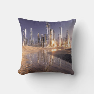 Futuristic Sci-Fi City Reflected In Desert Sands Cushion
