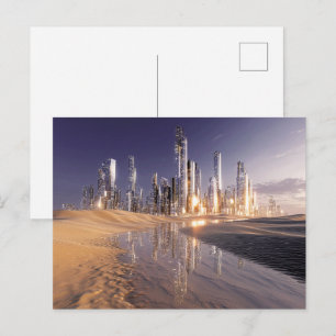 Futuristic Sci-Fi City Reflected In Desert Sands Postcard
