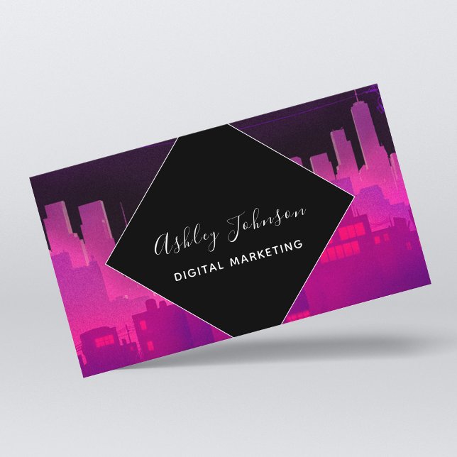 Futuristic Sci-Fi Retro City Digital Marketing  Business Card (Creator Uploaded)