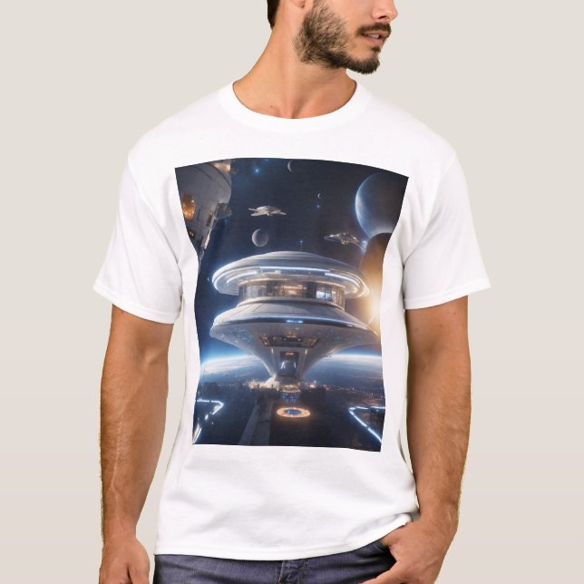 Futuristic Sci-Fi Space Station T-Shirt – Epic (Front)