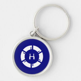 Futuristic SciFi Circle With Custom Monogram Blue Key Ring