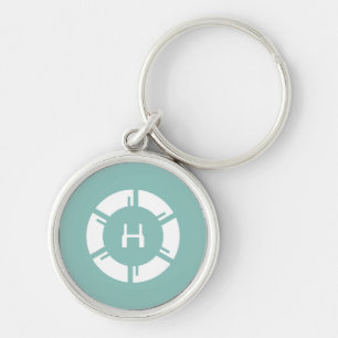 Futuristic SciFi Circle With Custom Monogram Mint Key Ring