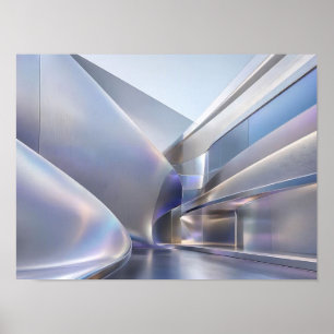 Futuristic Silver Fluid Architecture Abstract Post Poster