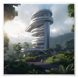 Futuristic skyscraper in the middle of the jungle photo print