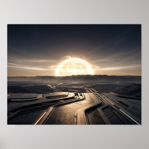 Futuristic Solar Energy Landscape at Twilight Poster