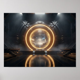 Futuristic Solar Horizon Black & Gold Design Poster