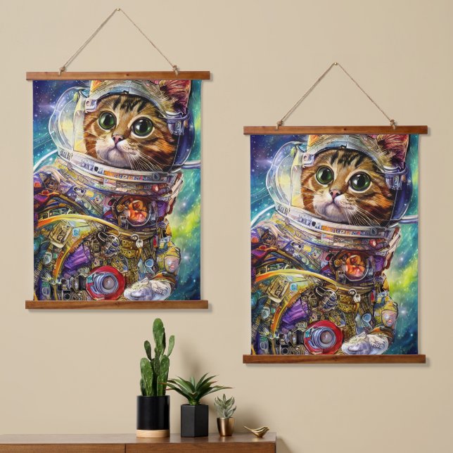 Futuristic Space Cat Hanging Tapestry (Asymmetrical)