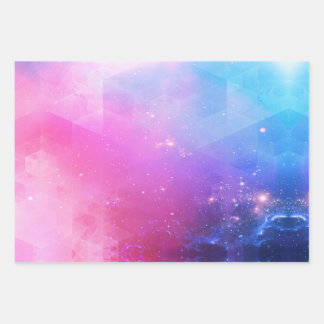 Futuristic Space Pink Blue Ombre Fantasy  Wrapping Paper Sheet